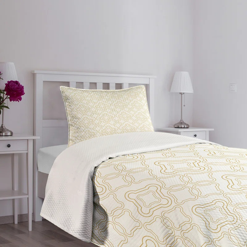 Ambesonne Ambesonne Ivory Bedspread Set 2 Pcs Rococo Style Oriental Twin Cream Tan