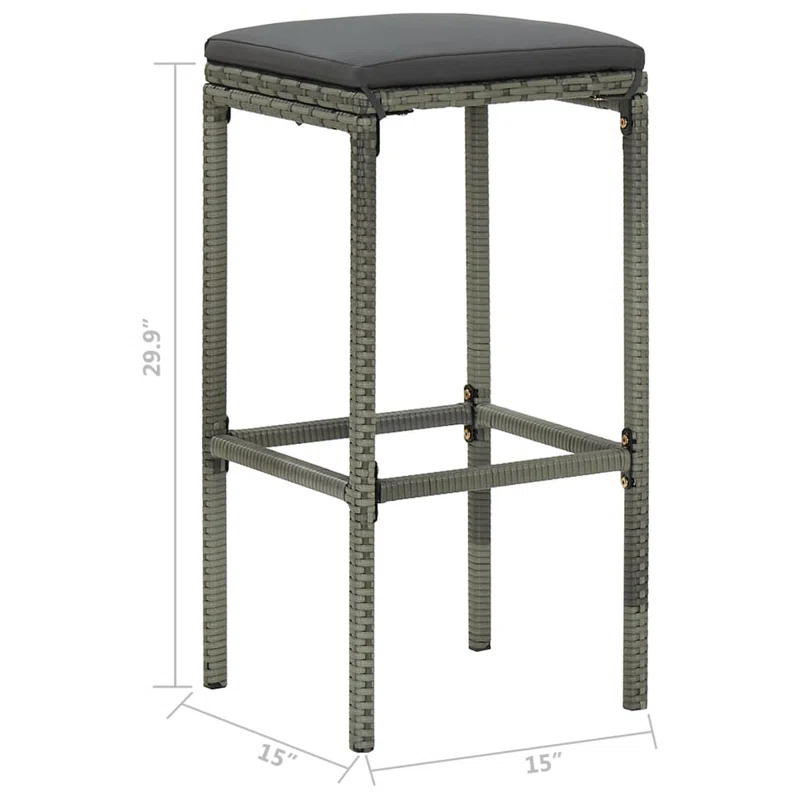 Benjara Outdoor Barstool Set Of 2 With Cushions, Gray Poly Rattan And Steel (Set of 2)