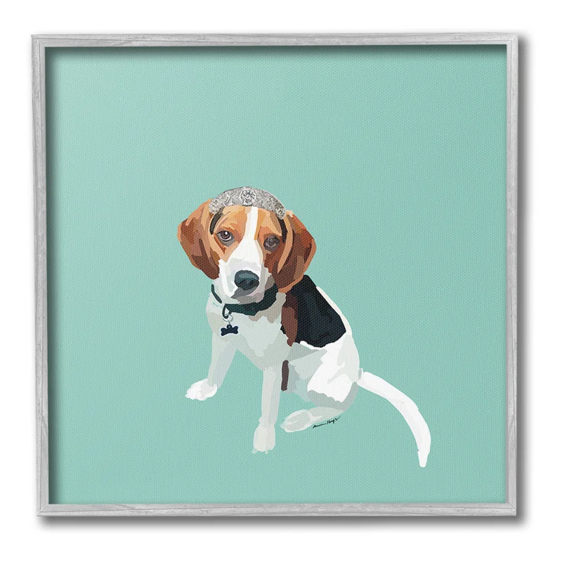 Stupell Industries Beagle with Tiara Framed Giclee Art by Amelia Noyes