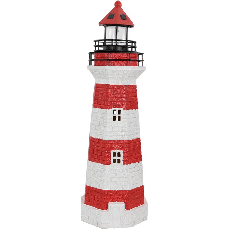Longshore Tides Caudillo Striped Resin Solar Resin Outdoor LED Lighthouse Statue