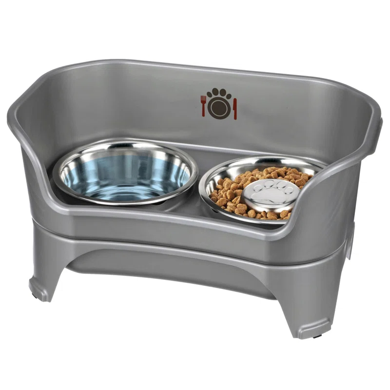 Slow Feed Bowl - Mess-Proof Dog Bowls Made In USA – Elevated, No Spill, Non-Tip, Non-Slip, Raised Stainless Steel Food/Water Pet Bowls Aid Digestion