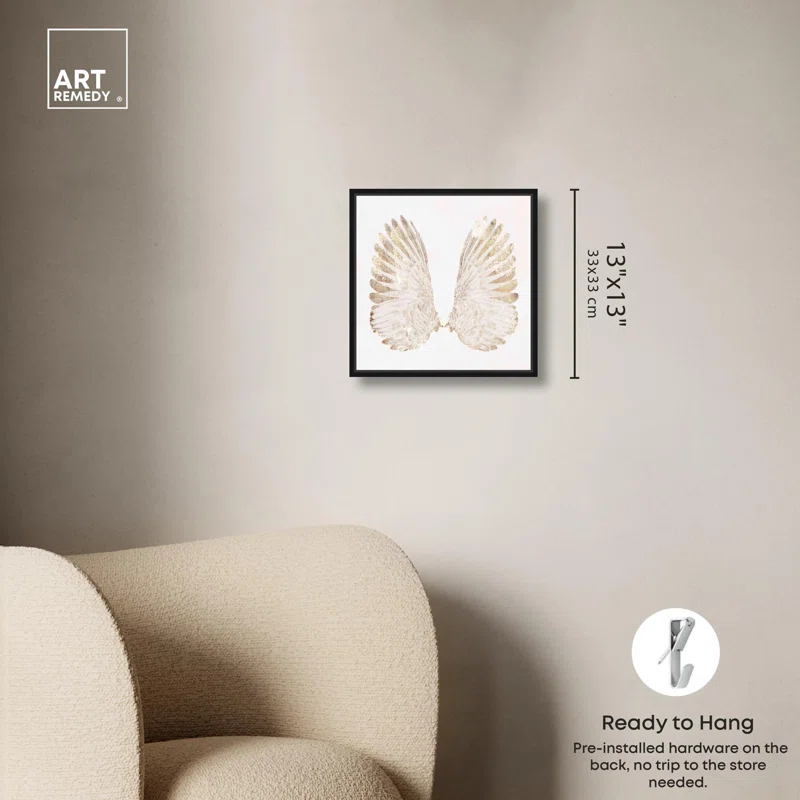 Art Remedy Soft Angel Wings Canvas Elegant White Gold Wall Art by Art Remedy