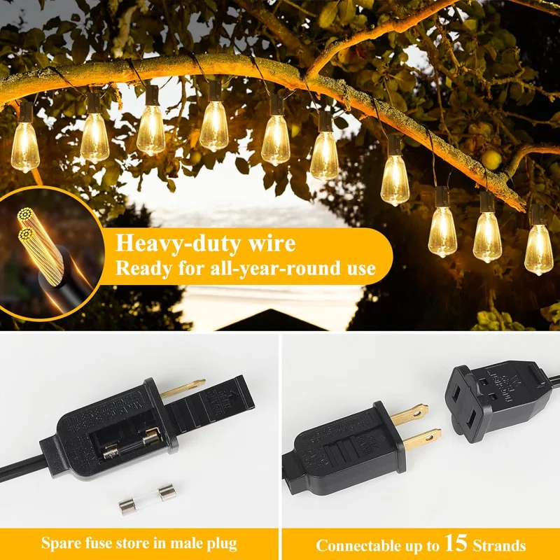 Arlmont & Co. Arlmont & Co. LED Outdoor String Lights 100FT Patio Lights With 52 Shatterproof ST38 Vintage Edison Bulbs