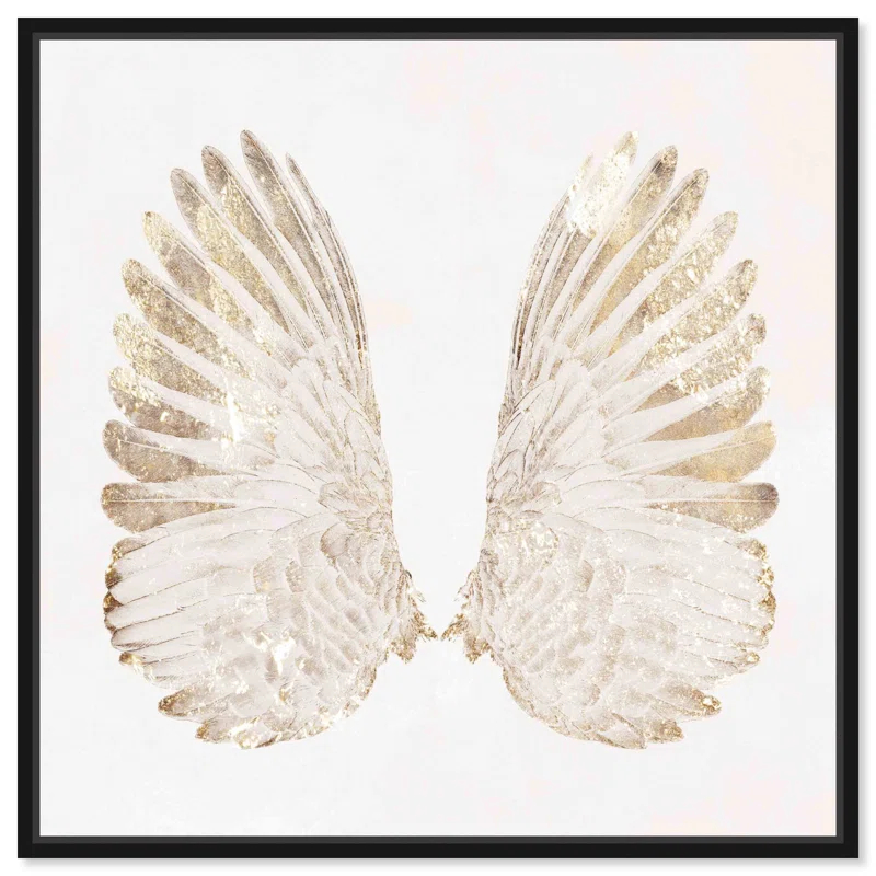 Art Remedy Soft Angel Wings Canvas Elegant White Gold Wall Art by Art Remedy