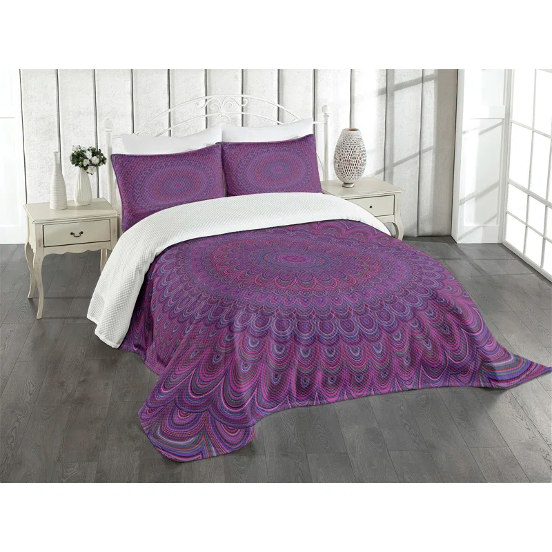 Ambesonne Ambesonne Eggplant Bedspread Set Vintage Purple Mandala Purple