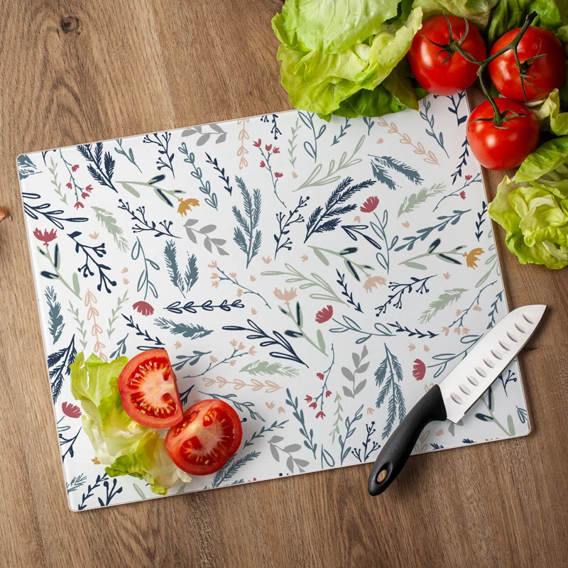 CounterArt Meadow Sketch 3mm Tempered Glass Cutting Board 15" x 12"