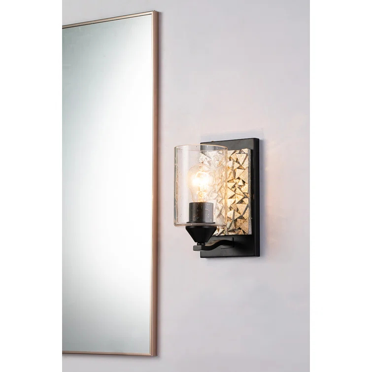 Bocage Modern 1-Light Dimmable Sconce in Matte Black and Antiqued Silver