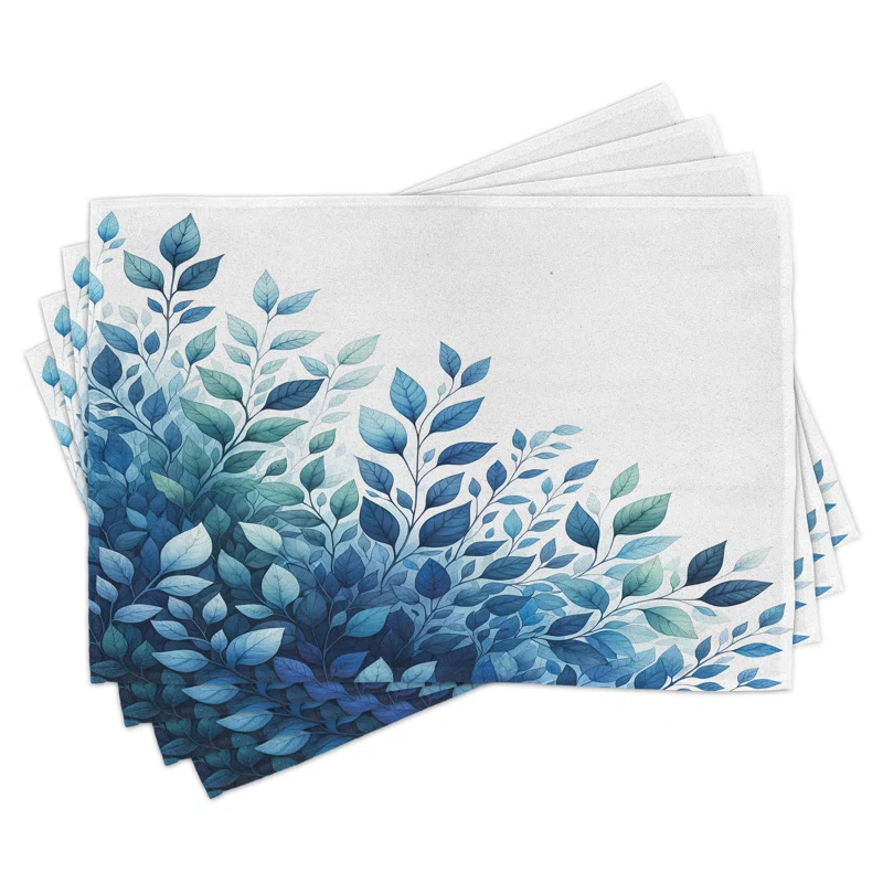 Polyester Teal Blue And White Rectangle Placemat (Set of 4)