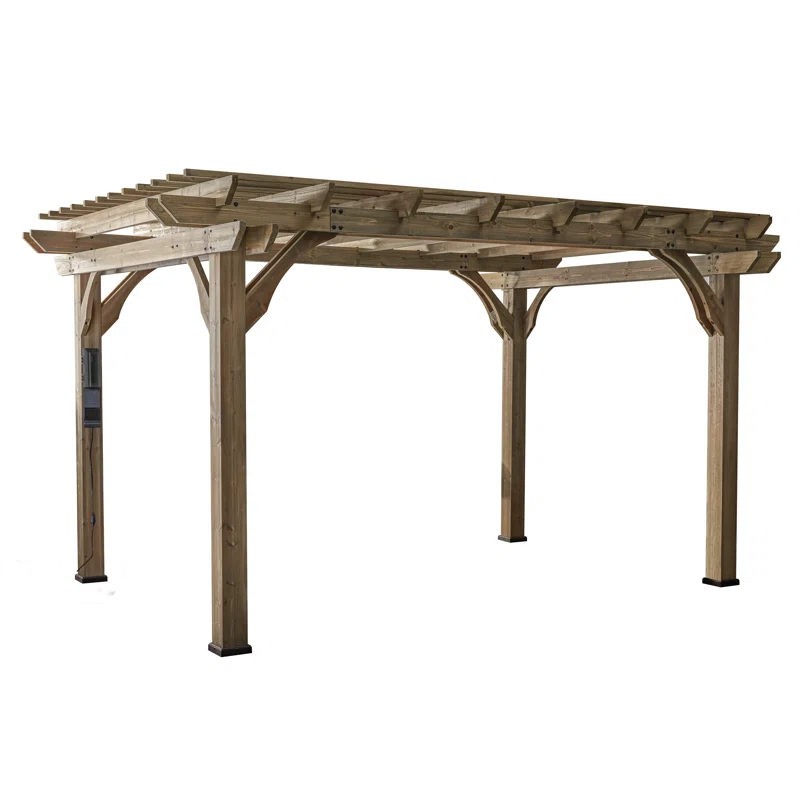 Backyard Discovery Backyard Discovery Somerville 14' x 10' Cedar Wood Outdoor Patio Pergola Kit with Trellis Roof and PowerPort