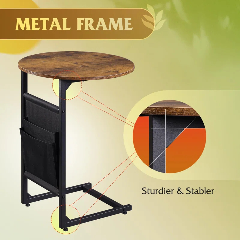 17 Stories Coffee Table, 31.3" And 18.7" Small Coffee Tables For Living Room, Modern Center Table And Side Table Set With Storage Side Pouch For Bedroom, Apartment, Rustic Brown