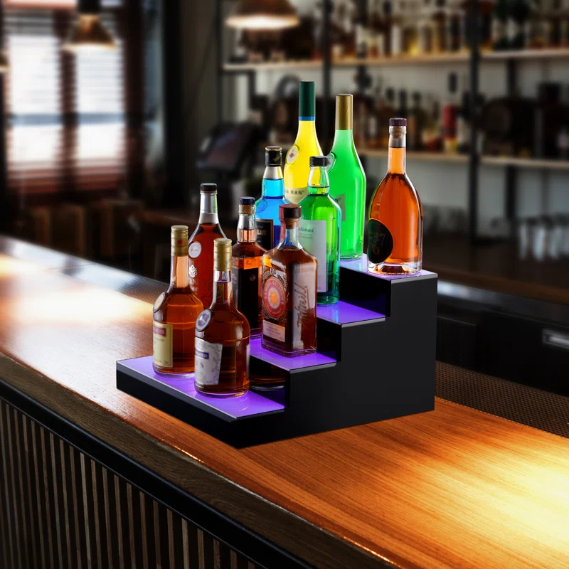 Ivy Bronx Ivy Bronx LED Lighted Liquor Bottle Display Bar Shelf RF & App Control 16" 4-Step