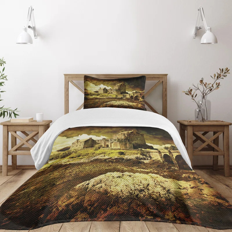 Ambesonne Ambesonne Medieval Bedspread Set Old Scottish Castle Grey Green
