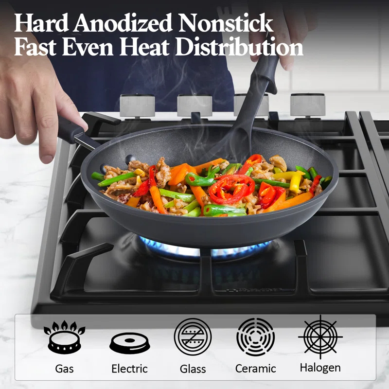 Cook N Home Professional Hard Anodized Pots and Pans Set Nonstick, Kitchen Cookware Set, Black