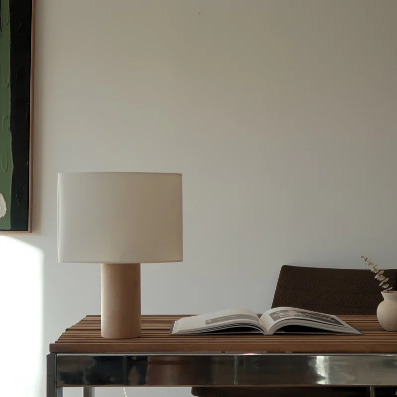 Mia 15.75" Midcentury LED Table Lamp With Natural Maple Wood Base