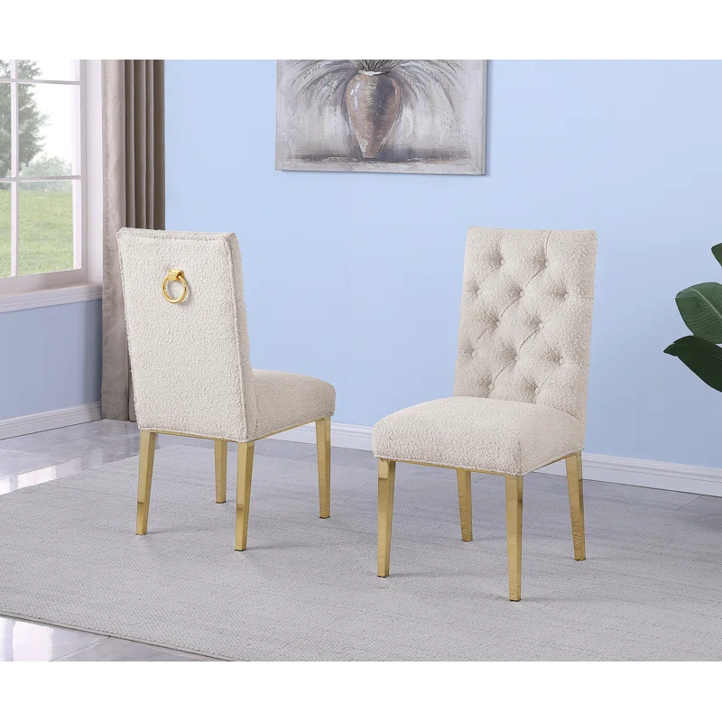 Rosdorf Park Button Tufted Side Chairs With Boucle Fabric (Set of 2)