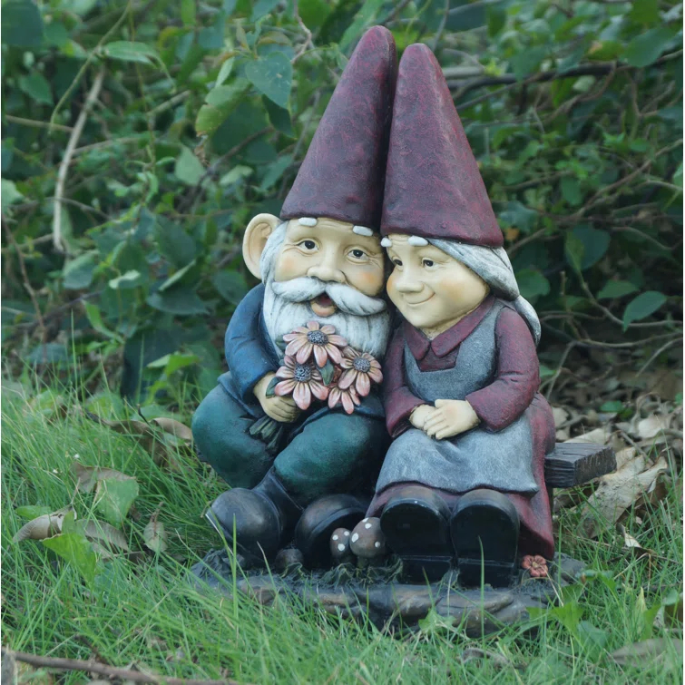 Hi-Line Gift Ltd. Gnome Old Couple On Bench Statue