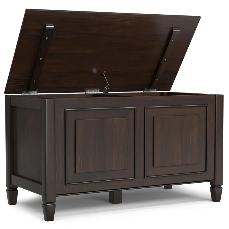Simpli Home Connaught 36"W Solid Wood Small Storage Bench Trunk with Lift-Top Lid and Dual Storage Compartments