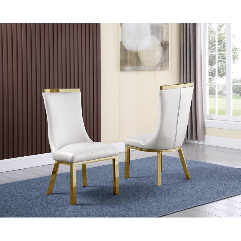 Mercer41 Felisia Solid Back Side White Faux Leather Parsons Chair (Set of 2)