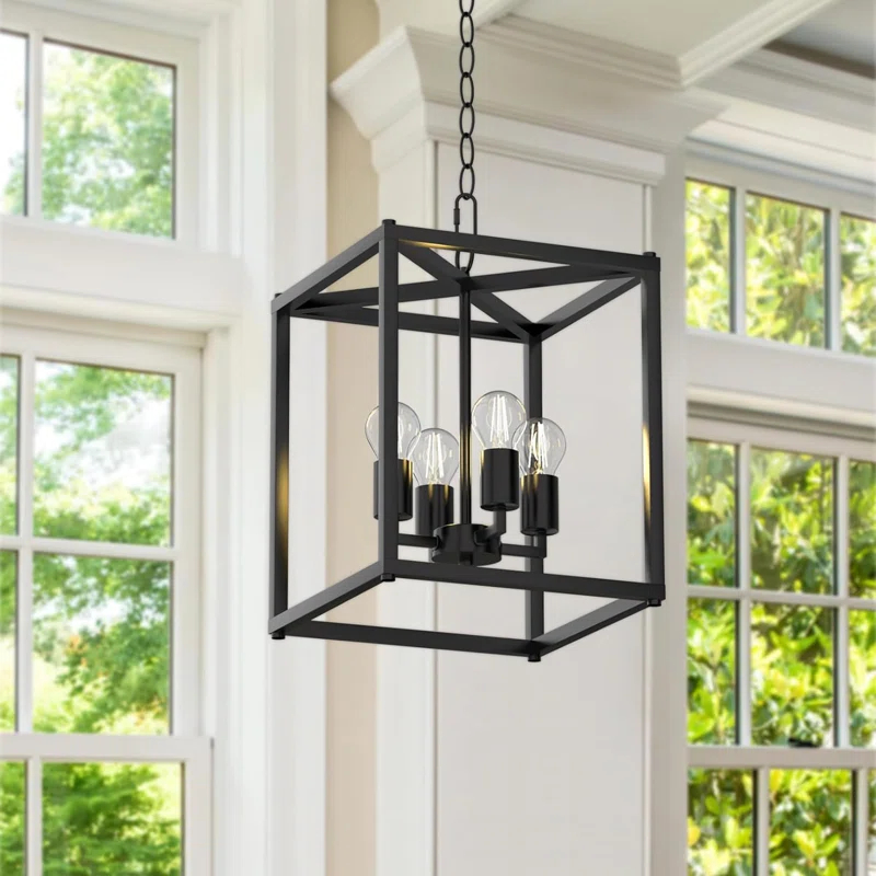 17 Stories Keya 4 - Light Iron Dimmable Lantern Geometric Chandelier