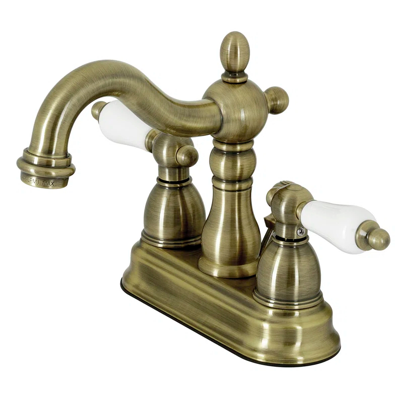 Kingston Brass Heritage Two-Handle 3-Hole Deck Mount 4" Centerset Bathroom Faucet with Plastic Pop-Up