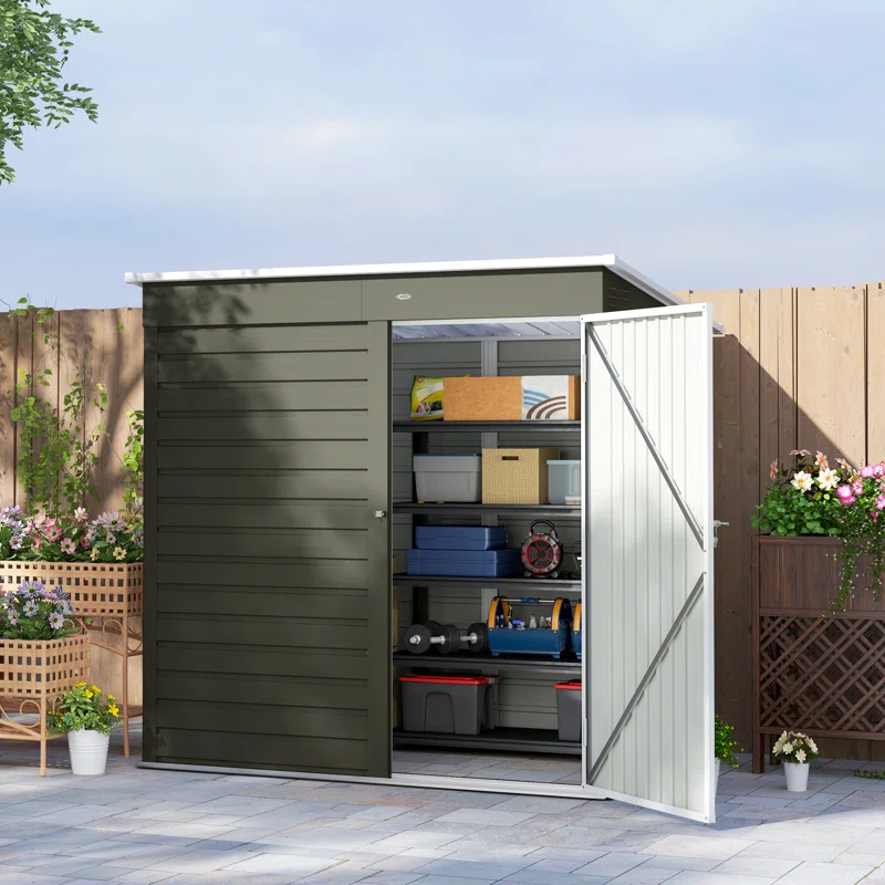 Outsunny 6' x 4' Outdoor Storage Shed, Metal Garden Shed with Lockable Door and Gloves, Tool Shed for Backyard Garden Patio Lawn