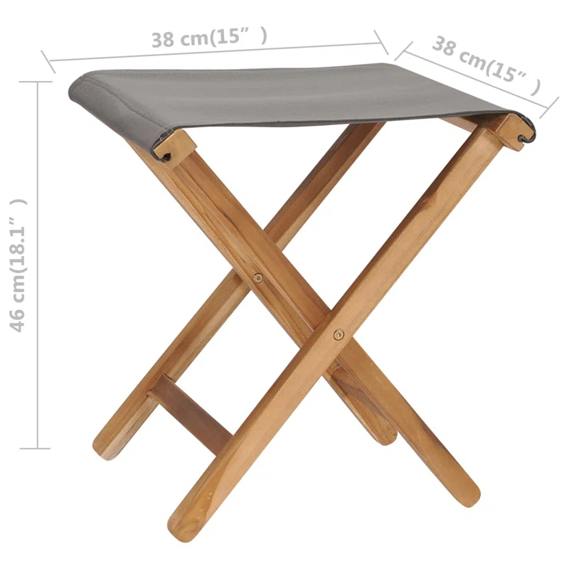 Folding Chairs Patio Stool for Camping Solid Wood Teak and Fabric (Set of 2)