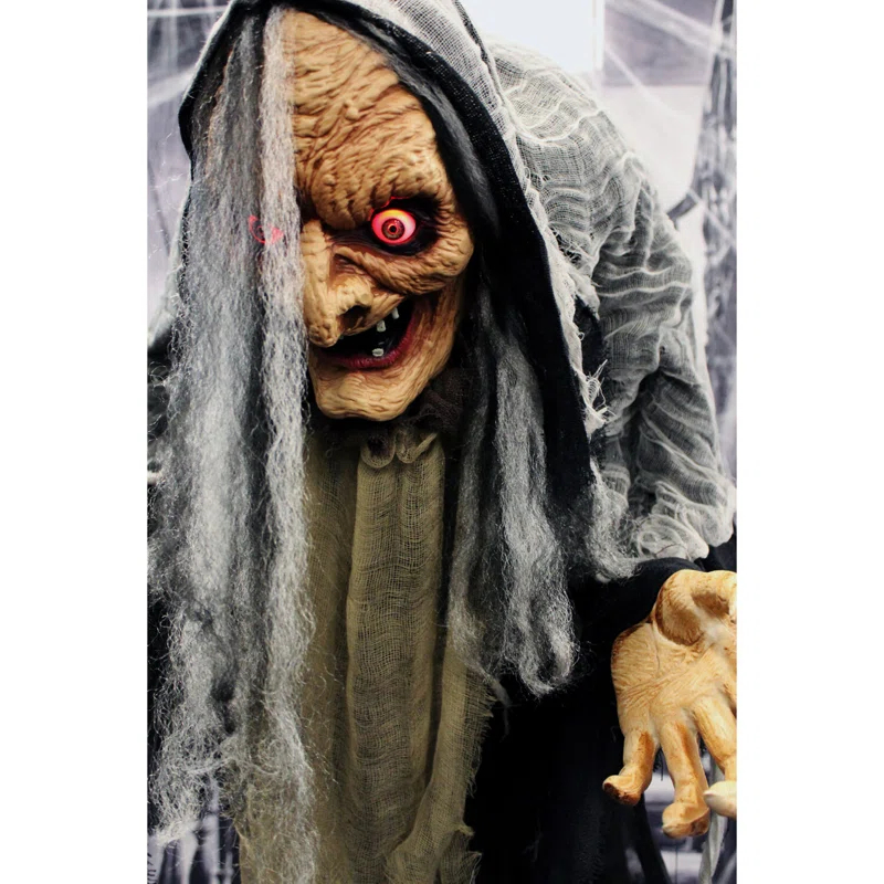 Haunted Hill Farm Life-Size Poseable Witch with Lights and Sound, Indoor/Covered Outdoor Halloween Decoration