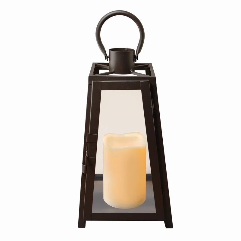 The Holiday Aisle® Black Tapered Metal Lantern with Battery Operated Candle