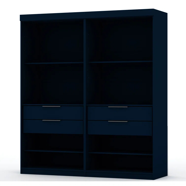 Manhattan Comfort Mulberry Open Wardrobe Closet with Drawers and Adjustable Shelves in Midnight Blue