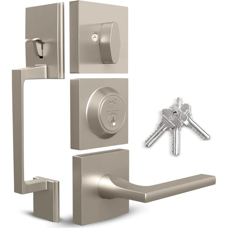 Mega Handles Mega Handles Tobelle Reversible Entry Door Handle Set with Single Cylinder Deadbolt and Lever – Modern Handle for Front, Garage, or Interior Doors