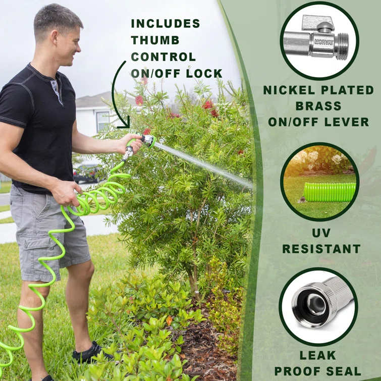 Morvat Morvat Recoil Garden Hose with ON/OFF Valve & 10-Way Spray Nozzle