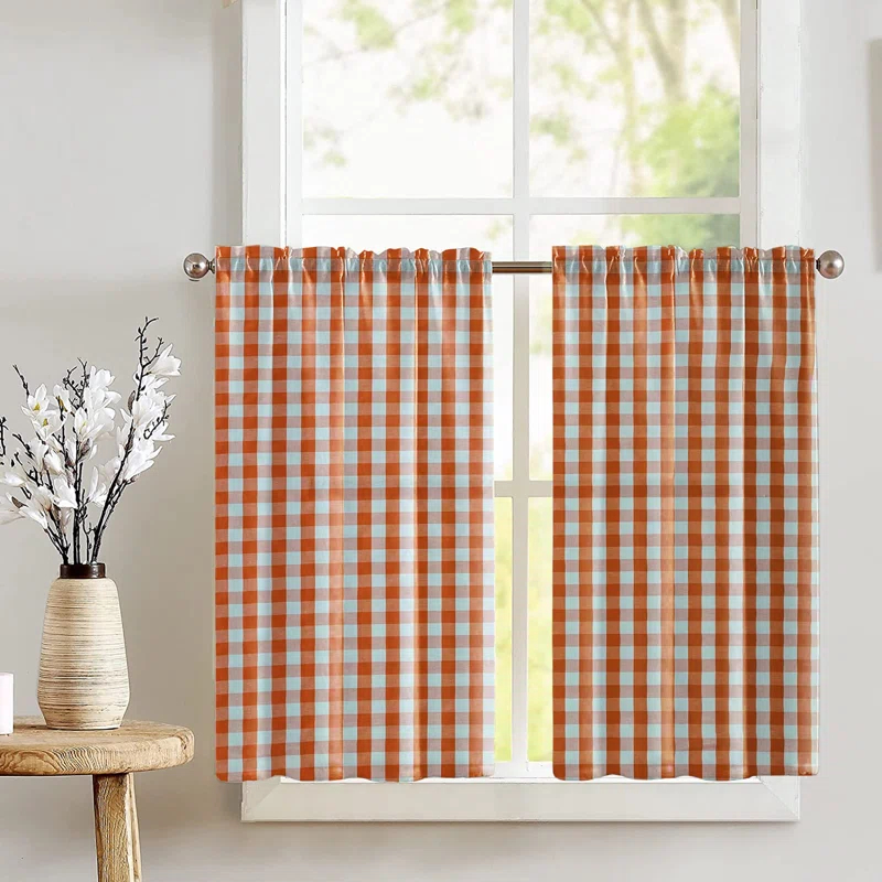 lovemyfabric Gingham Checkered Print Cafe Tier Curtains