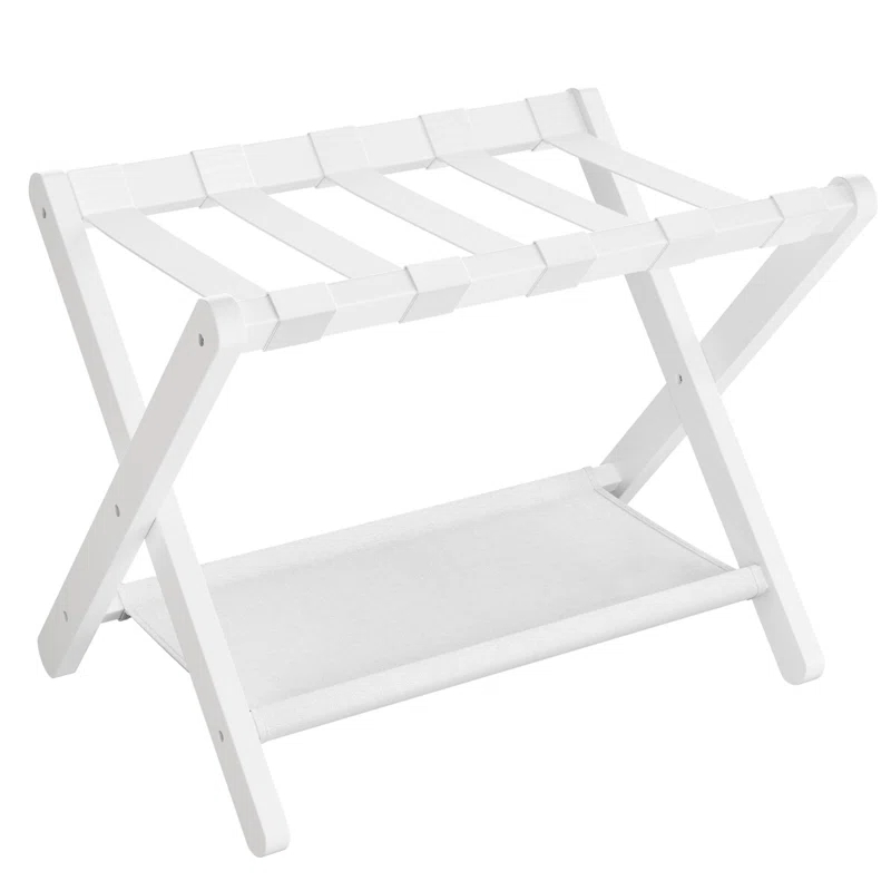 Bisiot Luggage Rack, Folding Suitcase Stand With Storage Shelf Holds Up To 131 Lb
