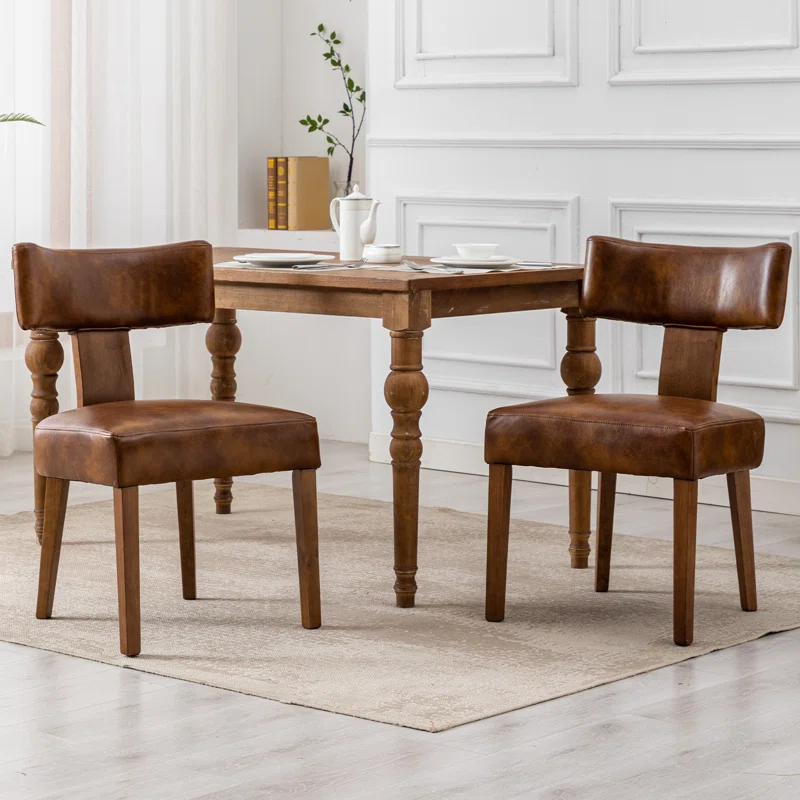 Loon Peak® Mid Century Modern Dining Chairs Set Of 2, Farmhouse PU Leather Upholstered Accent Chair Curved Backrest Kitchen Chairs With Hardwood Frame (Set of 2)