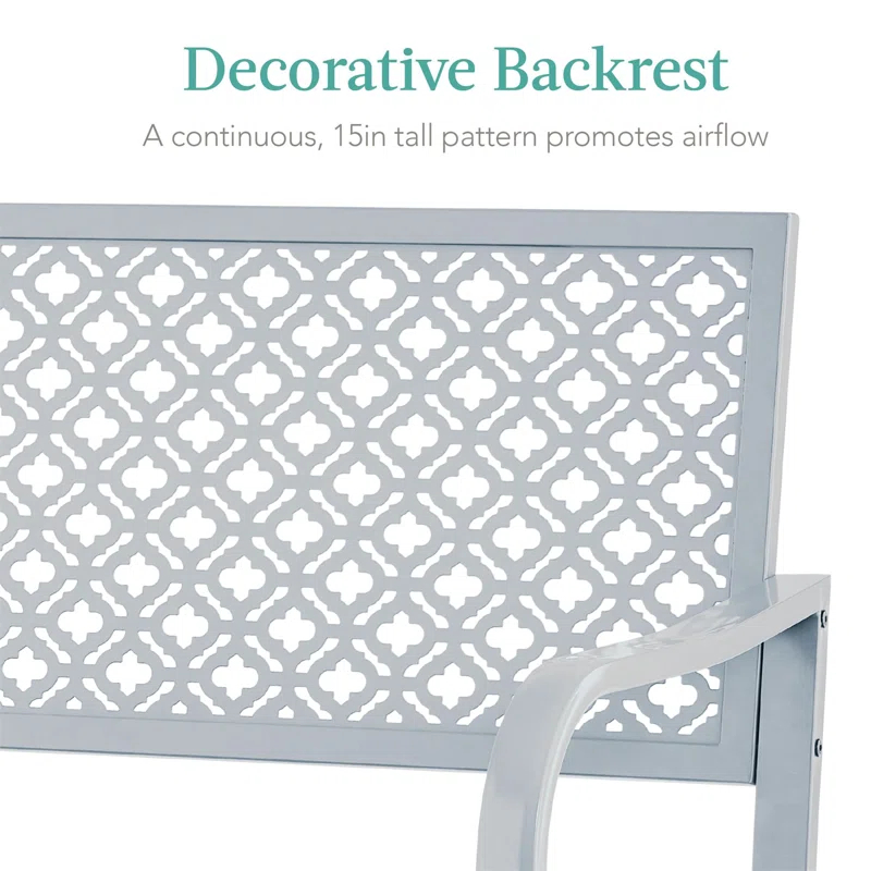 Red Barrel Studio® 2-Person Outdoor Metal Bench with Geometric Backrest, 790lb Capacity, for Garden, Patio, and Entryway