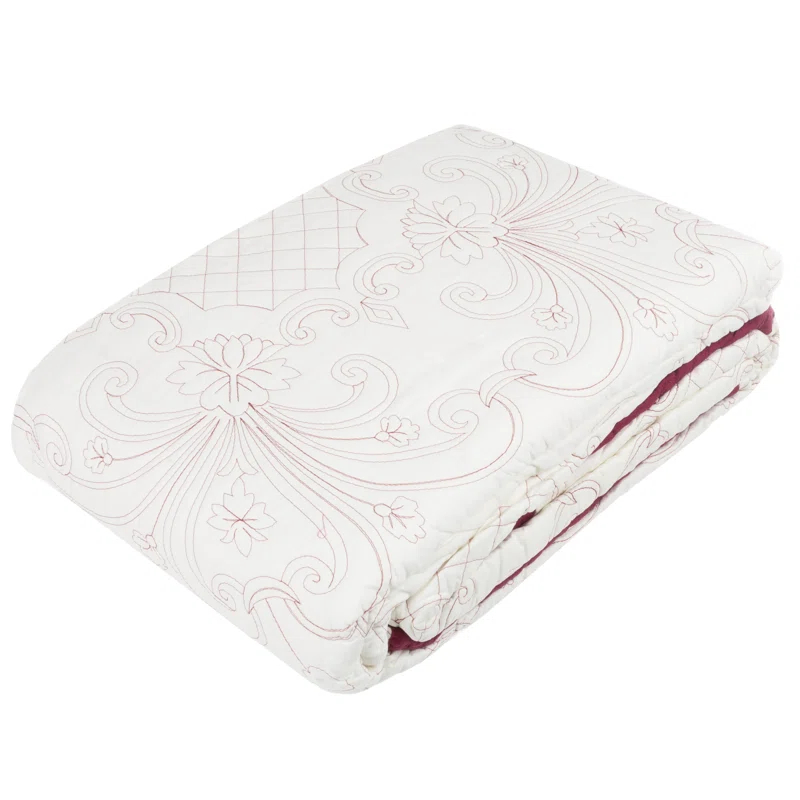Juliette Classic Embroidered Twin Quilt with Pillow Sham - Machine Washable Lightweight Bedding