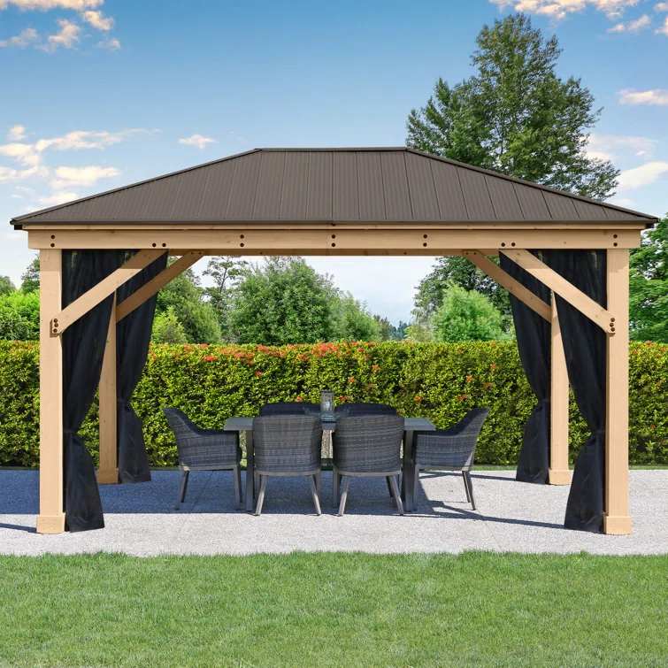 Yardistry 12' x 16' Meridian Gazebo Mosquito Mesh Kit  Premium Phifer UV-Resistant Mesh with Easy Glide Tracks and Full-Length Zippered Panels