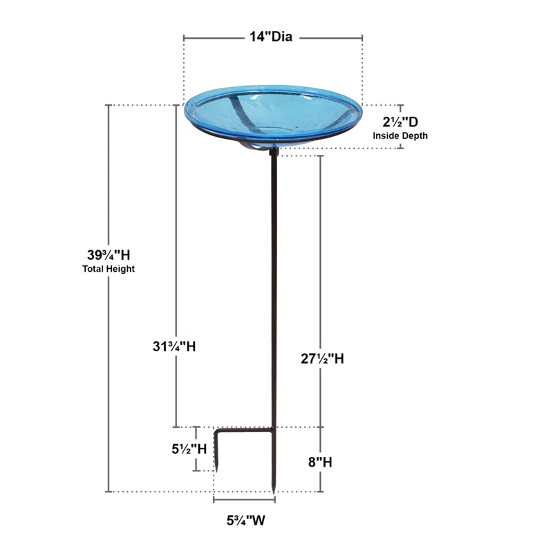 Winston Porter Crackle Glass Birdbath Bowl with Stake, 14-in
