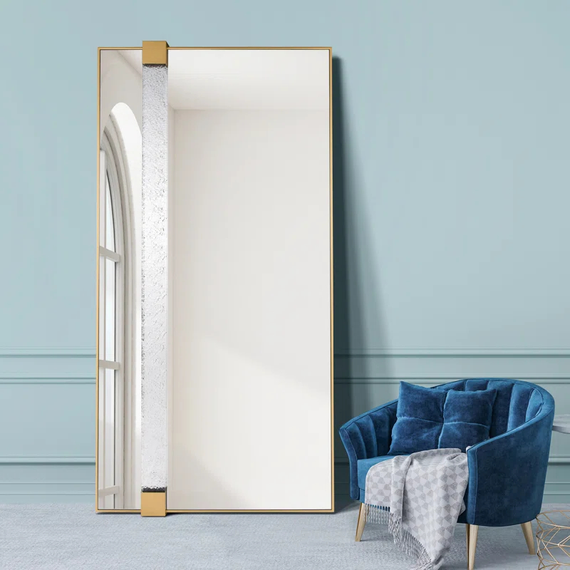 Empire Art Direct "Gleaming Horizon Wall Mirror" 40"x80" with Textured Acrylic Embellished, on Gold Iron Frame