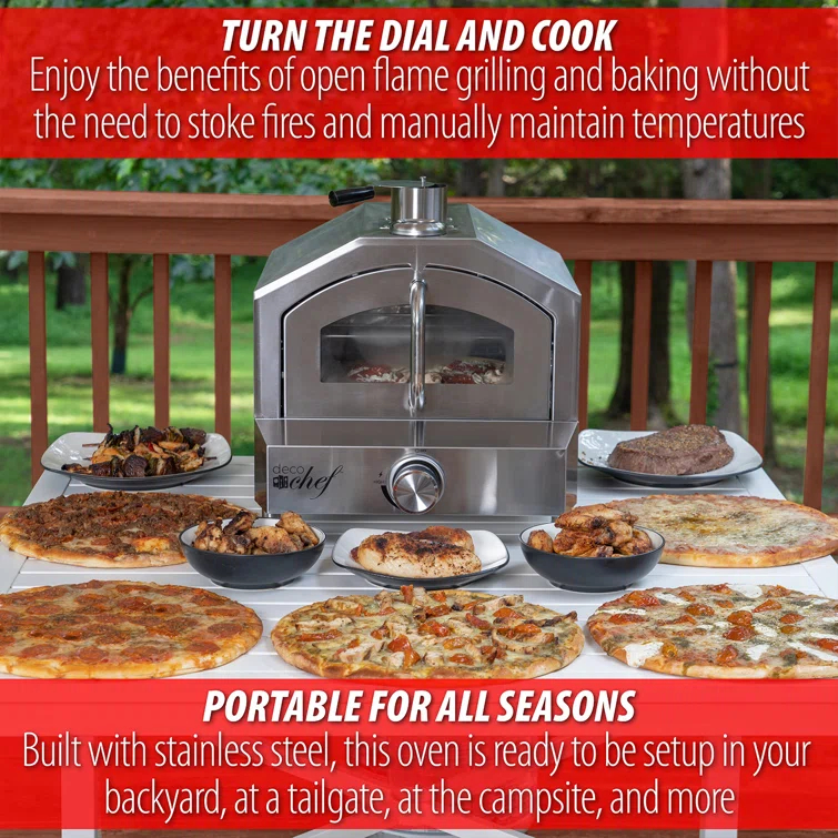 Deco Chef Deco Chef 2-in-1 Propane Gas Pizza Oven & Grill, Portable, With Pizza Stone, Peel, Rack