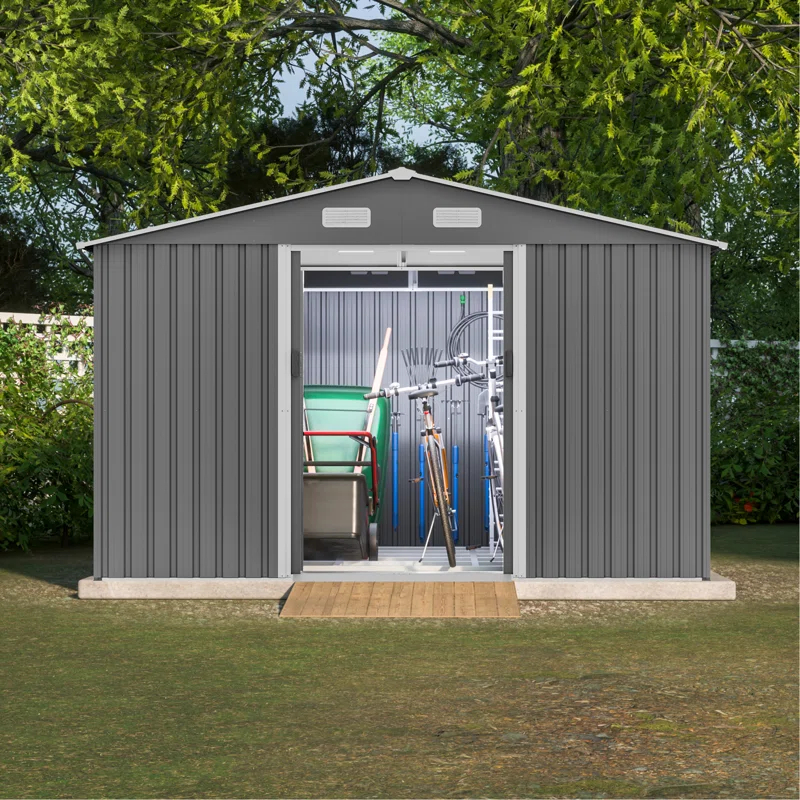 TYUNABRN 10X8 FT Outdoor Tool Storage Shed With Metal Foundation & Lockable Doors