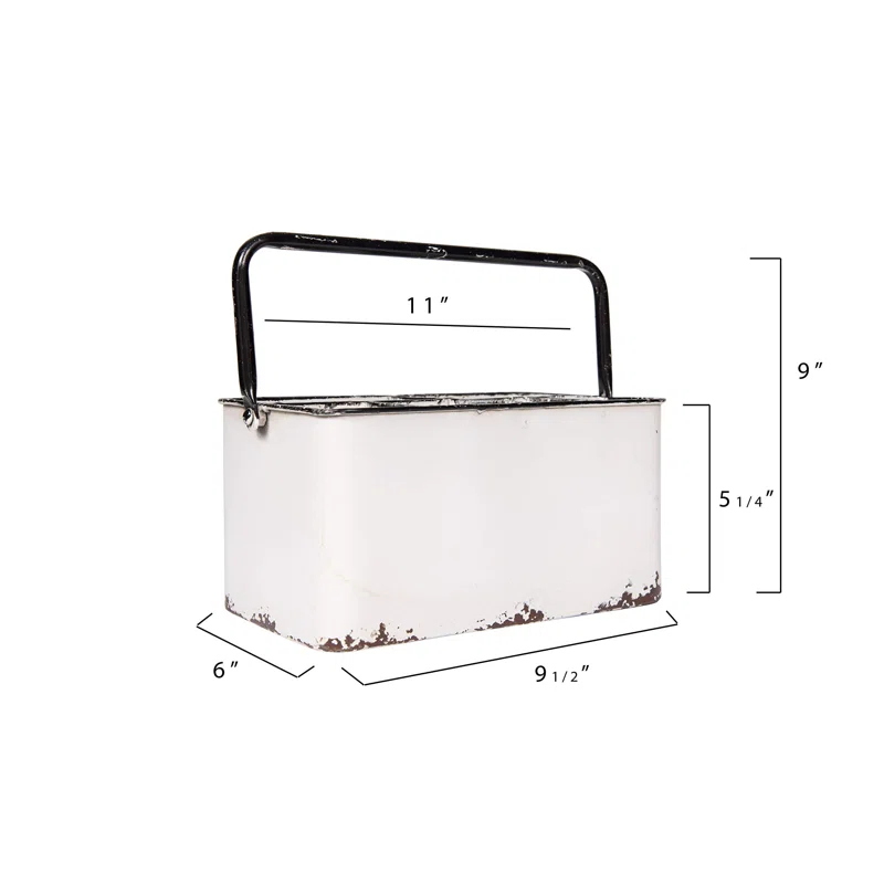 Hokku Designs Distressed White Metal Caddy With 6 Compartments