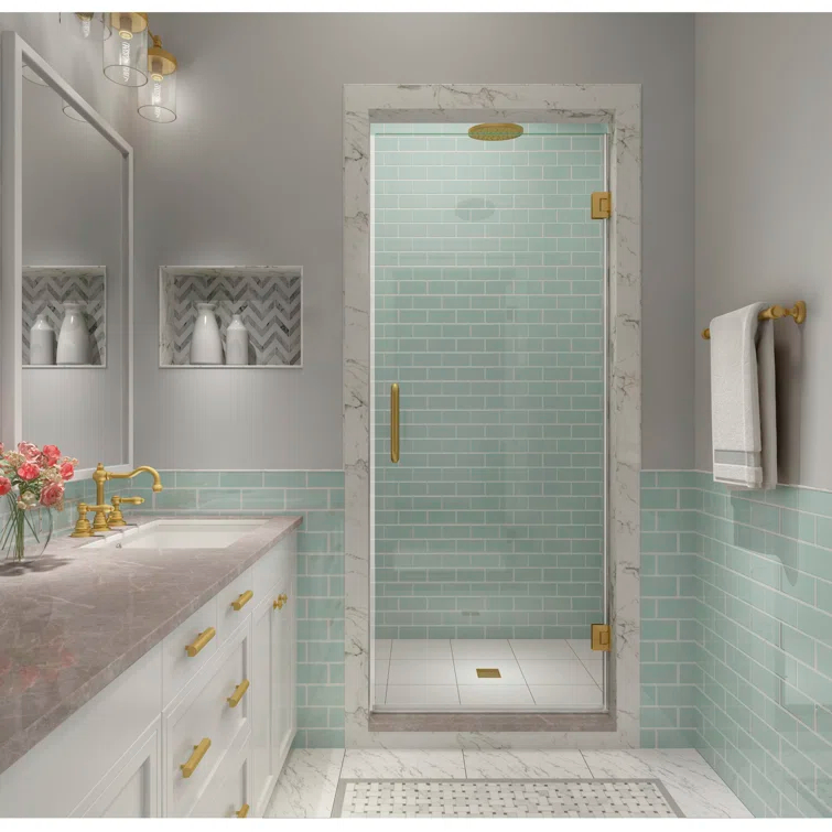 Aston Kinkade XL 33.25" - 33.75" W x 80" H Hinged Frameless Shower Door SDR997EZ-BG-33580
