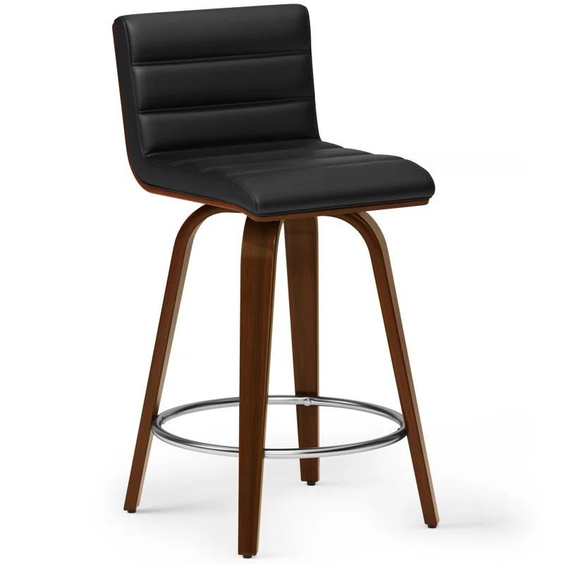 Simpli Home Roland Swivel Upholstered Mid-Century Modern Stool with Padded Seat and Back