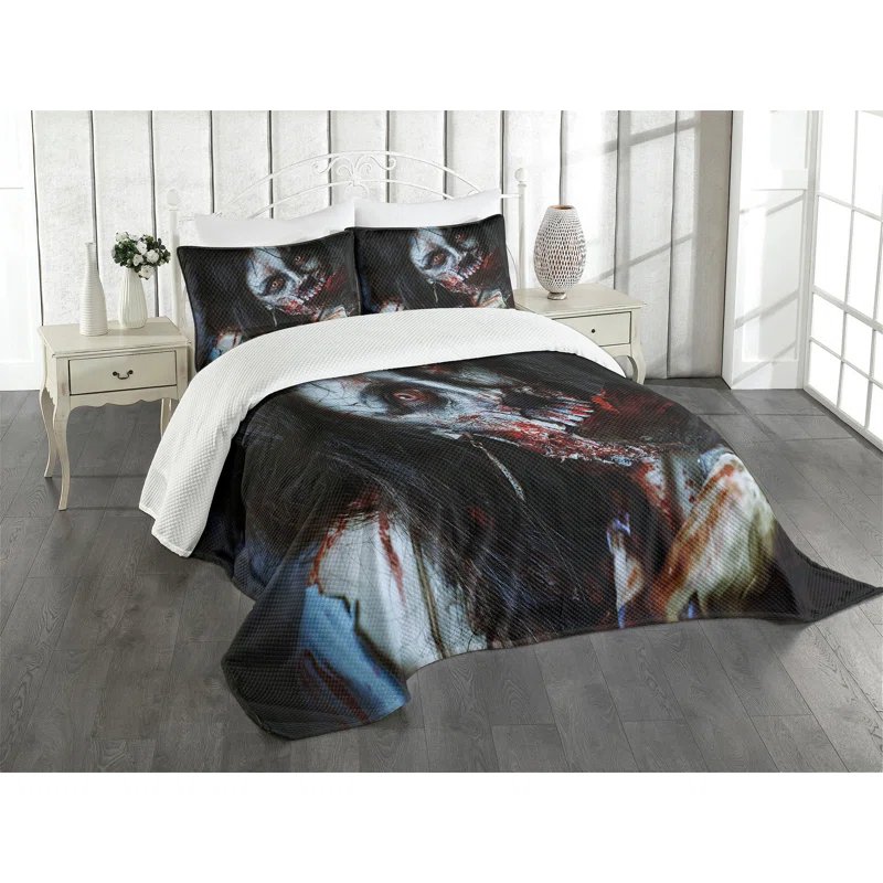 Ambesonne Ambesonne Zombie Bedspread Set Bloody Woman Theme Multicolor