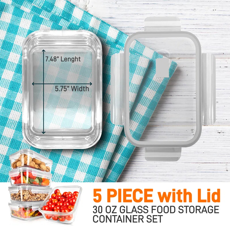 NutriChef 30oz. Glass Food Storage Container