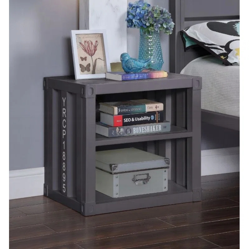 F&L Homes Studio Cargo Metal Nightstand W/USB