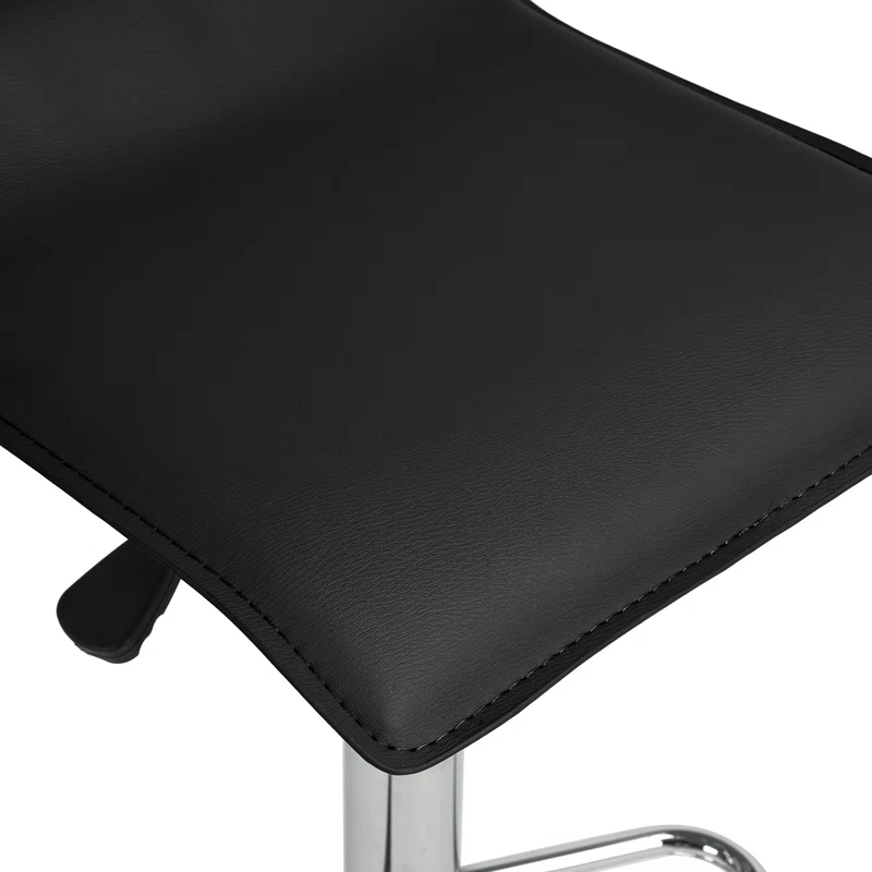 HomeRoots Set of Two Black and Silver Faux Leather and Metal Low Back Adjustable Height Swivel Bar Chairs | Wayfair