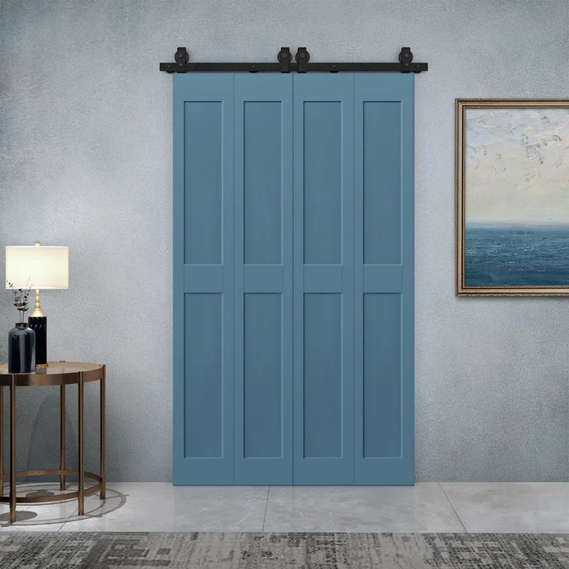 Calhome 2 PANEL Shaker Composite Double Bi-Fold Door with Barn Door Hardware Kit