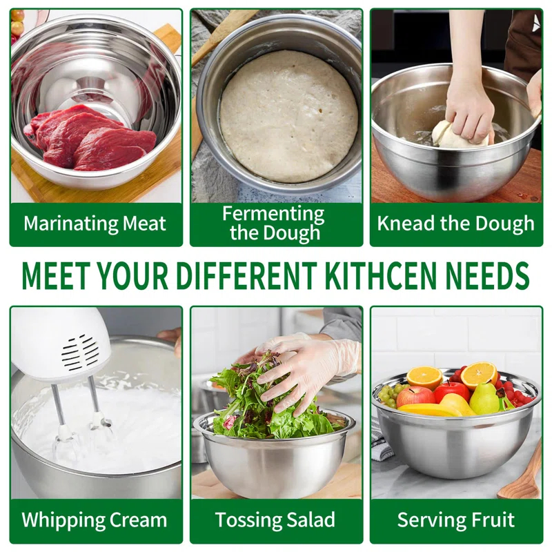Mixing Bowls Set, 27PCS Stainless Steel Mixing Bowl With Lid Set, Large Nesting Bowls 7, 4.5, 3, 2.5, 2, 1.5QT, Measuring Cups And Spoons Baking Utensils Metal Bowl For Kitchen Prep